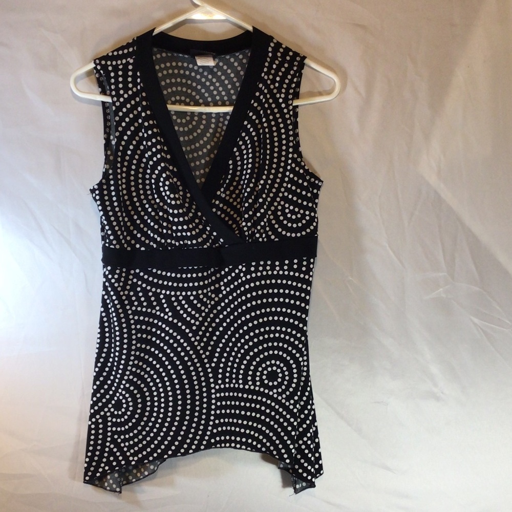 JKLA California Top Medium Black White Geometric Print Sleeveless Made USA